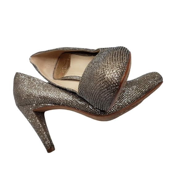 Vince Camuto | Champagne Gold Metallic Glam Chic Fabric Pumps Heels Women's 5 - Picture 8 of 11